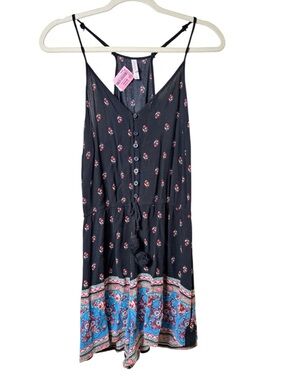 Xhilaration Large Black Floral Button-Front Spaghetti Strap Camisole Dress